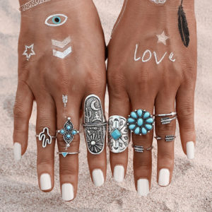 Σετ 9 Δαχτυλίδια Bohemian Anillos Flower