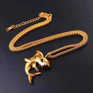 U7 Chain 3mm με Pendant Big Shark - Ανοξείδωτο Ατσάλι / 18KGP Gold – 50CM