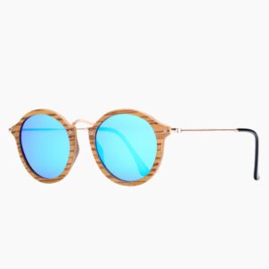 Γυαλιά Ηλίου Bamboo Vintage Round Zebrawood με Sky Blue Polarized Φακό (AC7105)