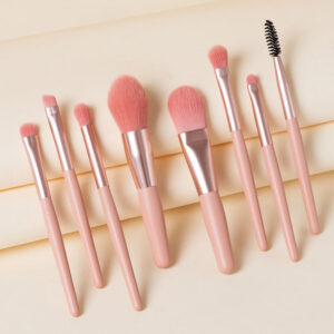 Mini Travel Σετ 8 Πινέλα Μακιγιάζ Rose Pale + Δερμάτινη Κασετίνα