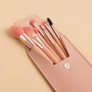 Mini Travel Σετ 8 Πινέλα Μακιγιάζ Rose Pale + Δερμάτινη Κασετίνα