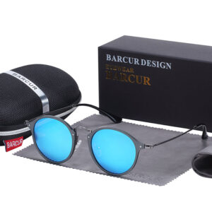 Γυαλιά Ηλίου Round Stainless Black Σκελετός & Sky Blue Φακός Polarized (A8575)