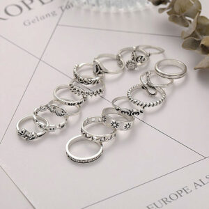 Σετ 16 Δαχτυλίδια Retro Silver Sun (R015)
