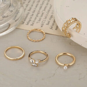 Σετ 5 Δαχτυλίδια Bohemian Gold Butterfly