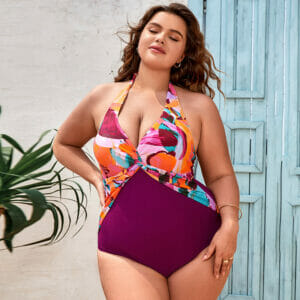 Μαγιό Ολόσωμο Plus Size Purple Art με Δέσιμο στον Λαιμό - Paradise Collection (CAPL1129RW)