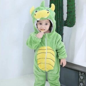 Ολόσωμη Φόρμα Βελούδινη με Κουκούλα Unisex Dinosaur (K1002)