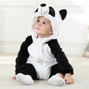 Ολόσωμη Φόρμα Βελούδινη με Κουκούλα Unisex Panda (K1002)