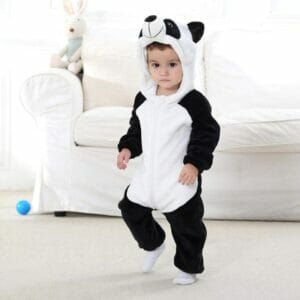 Ολόσωμη Φόρμα Βελούδινη με Κουκούλα Unisex Panda (K1002)