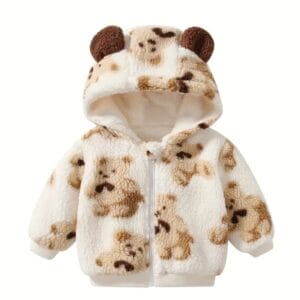 Μπουφανάκι/Ζακετάκι Fleece με Κουκούλα Bear Λευκό Unisex (K1001)