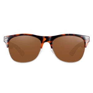 BARCUR - Γυαλιά Ηλίου Bamboo Clubmaster Style Leopard Σκελετό Με Καφέ Polarized Φακό (4000)