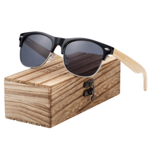 BARCUR - Γυαλιά Ηλίου Bamboo Clubmaster Style Μαύρο Σκελετό Με Μαύρο Polarized Φακό (4000)