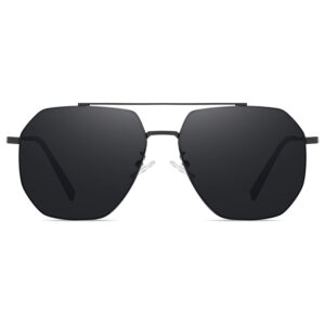 BARCUR - Γυαλιά Ηλίου Hexagon Stainless Black Σκελετός & Black Φακός Polarized (8767)