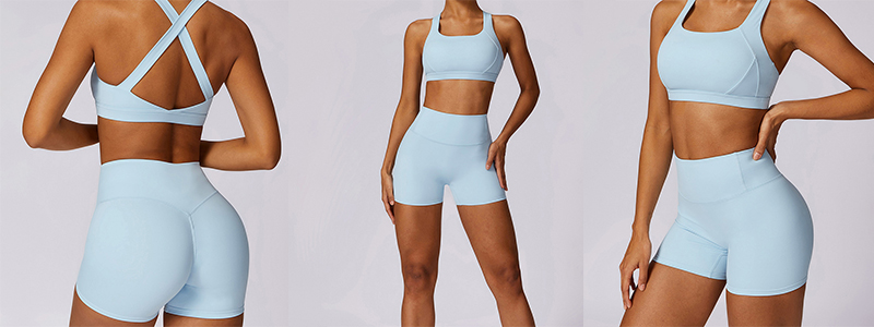 Fitness Set Αθλητικό Κολάν και Μπουστάκι με Χιαστί Τιράντες Γαλάζιο Biker Set (A8047)