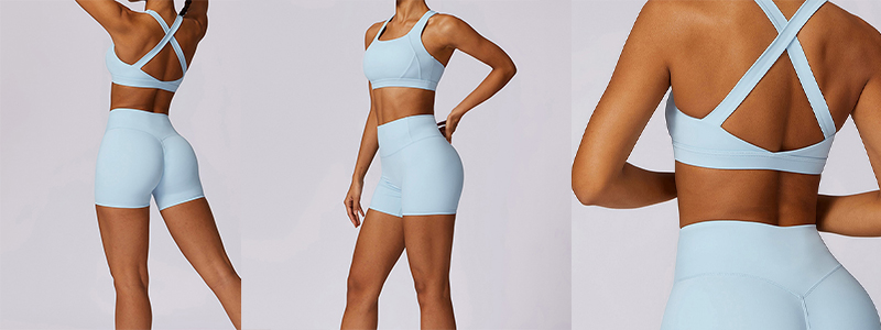Fitness Set Αθλητικό Κολάν και Μπουστάκι με Χιαστί Τιράντες Γαλάζιο Biker Set (A8047)