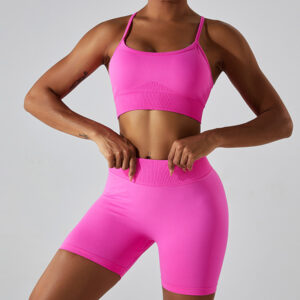 Fitness Set Αθλητικό Ψηλόμεσο Biker Shorts και Μπουστάκι Bubblegum (MS1071)