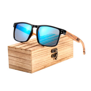 Γυαλιά Ηλίου Zebrawood Walnut Square Style με Blue Polarized Φακό (4020)