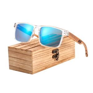 Γυαλιά Ηλίου Zebrawood Walnut Square Style με Blue Polarized Φακό (4020)