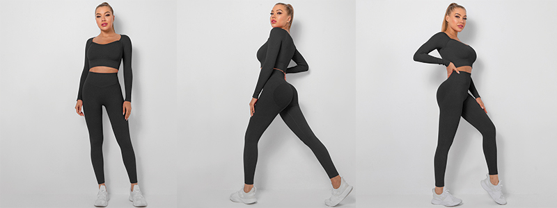Fitness Set Αθλητικό Κολάν Ψηλόμεσο και Μπουστάκι Μακρυμάνικο Μαύρο (A9289)