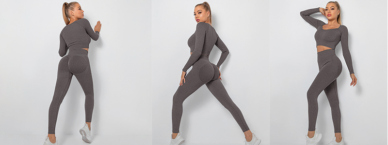 Fitness Set Αθλητικό Κολάν Ψηλόμεσο και Μπουστάκι Μακρυμάνικο Καφέ (A9289)