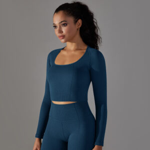 Fitness Set Αθλητικό Κολάν και Μακρυμάνικο Μπλουζάκι Navy Blue (A6621)