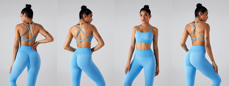 Fitness Set Αθλητικό Ψηλόμεσο Κολάν Και Μπουστάκι Με Διπλές Χιαστί Τιράντες Sky Blue (MS0166)