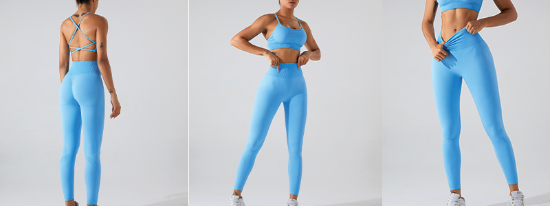 Fitness Set Αθλητικό Ψηλόμεσο Κολάν Και Μπουστάκι Με Διπλές Χιαστί Τιράντες Sky Blue (MS0166)