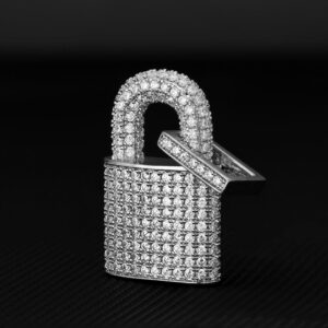 Iced Out Silver Lock Pendant (KRKC-0092-PD-SL)