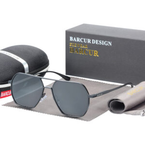 BARCUR - Γυαλιά Ηλίου Retro Hexagon Stainless Μαύρος Σκελετός & Gray Φακός Polarized (AC6088)