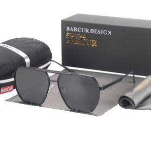 BARCUR - Γυαλιά Ηλίου Retro Hexagon Stainless Μαύρος Σκελετός & Gray Φακός Polarized (AC8025)