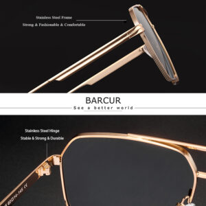 BARCUR - Γυαλιά Ηλίου Retro Hexagon Stainless Χρυσός Σκελετός & Gray Φακός Polarized (AC8025)