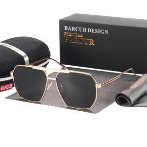 BARCUR - Γυαλιά Ηλίου Retro Hexagon Stainless Χρυσός Σκελετός & Gray Φακός Polarized (AC8025)