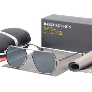 BARCUR - Γυαλιά Ηλίου Retro Hexagon Stainless Gun Σκελετός & Gray Φακός Polarized (AC6088)