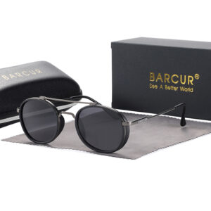 BARCUR - Γυαλιά Ηλίου Round Stainless Gun Σκελετός & Gray Φακός Polarized (AC8509)