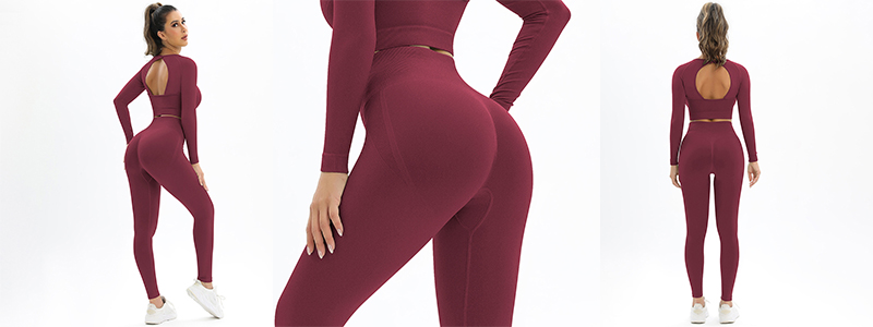 Fitness Set Αθλητικό Κολάν και Μακρυμάνικο Εξώπλατο Μπουστάκι Burgundy (A6603)