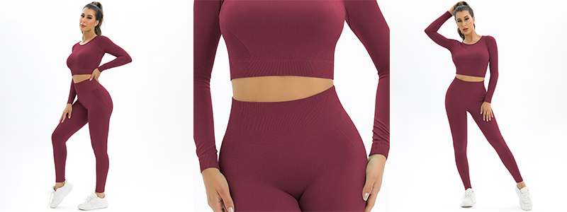 Fitness Set Αθλητικό Κολάν και Μακρυμάνικο Εξώπλατο Μπουστάκι Burgundy (A6603)